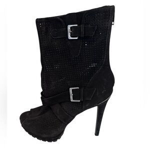 Juicy Couture Black Suede Peep Toe Heeled Booties‎ Boots Sz 8